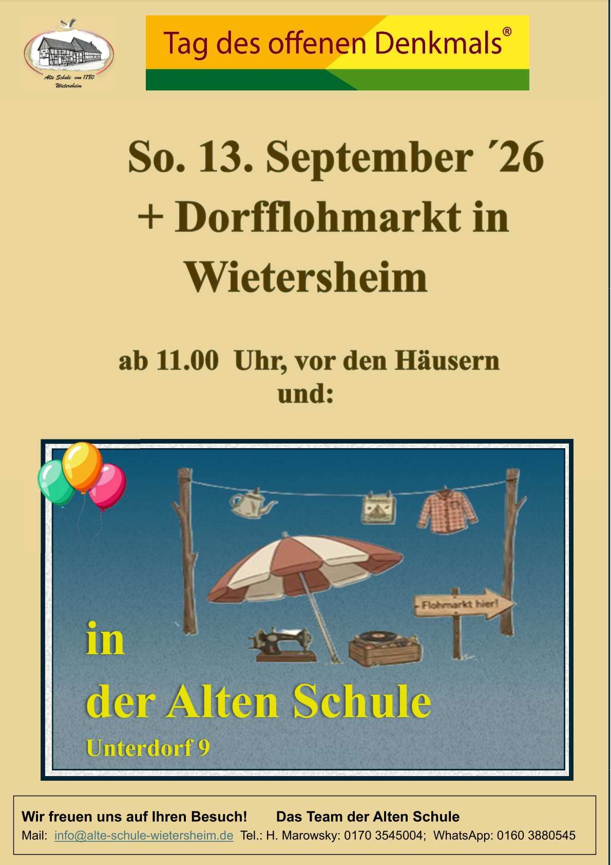 Plakat Dorfflohmarkt in der Alten Schule 13.09.26